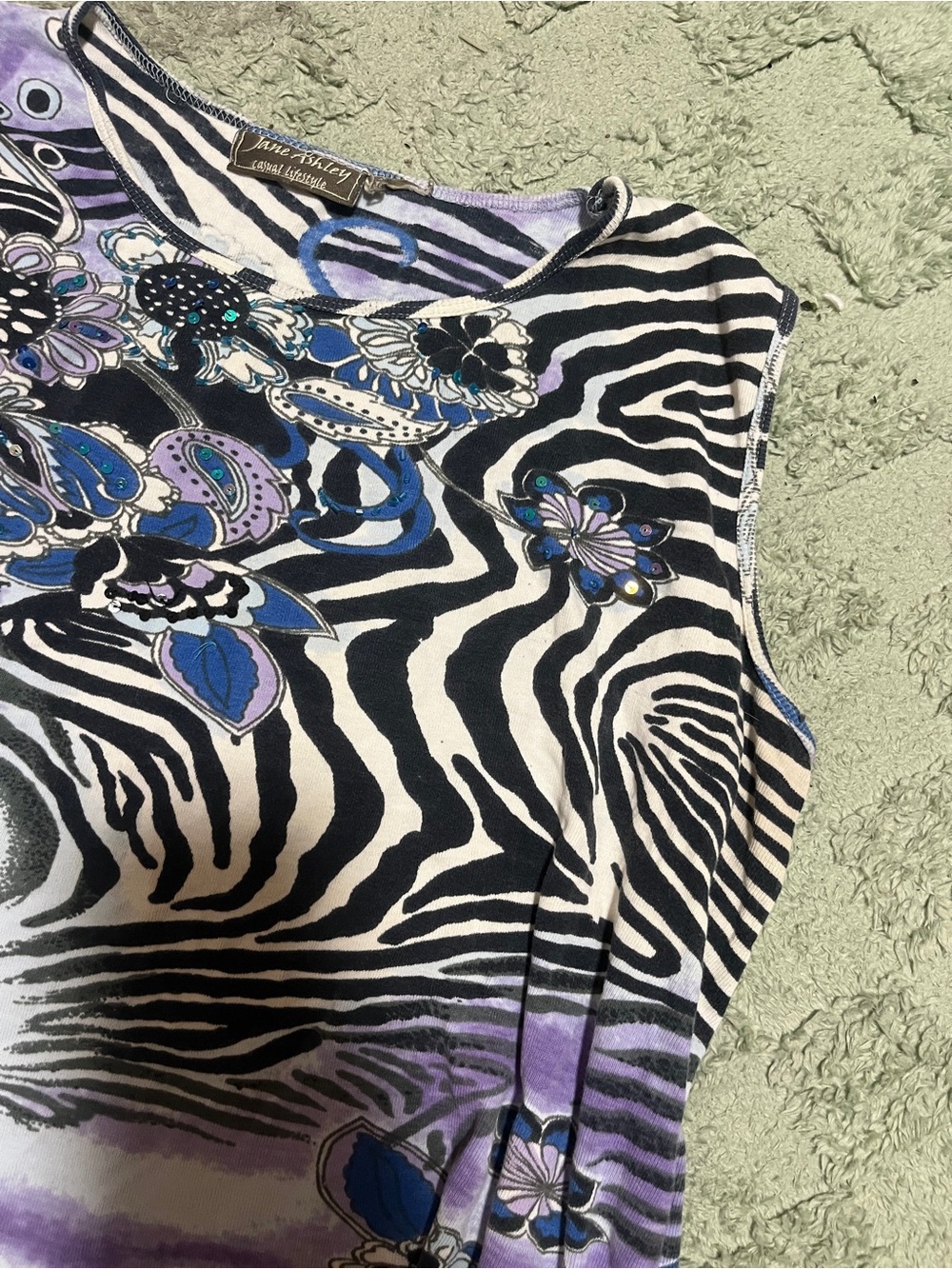Jane Ashley Black White and Purple Floral Zebra Tank Top